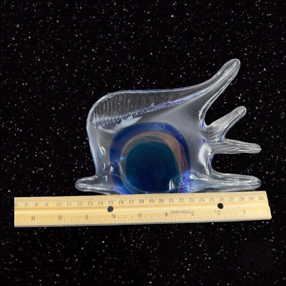 Multicolor Large Art Glass Fish Figurine Paperweight Blue W Clear Edges Heavy - Picture 6 of 14